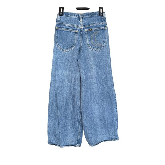 Lee Womens Wide-Leg High-Waist Moon Embroidered Jeans Blue Denim - Picture 5 of 6